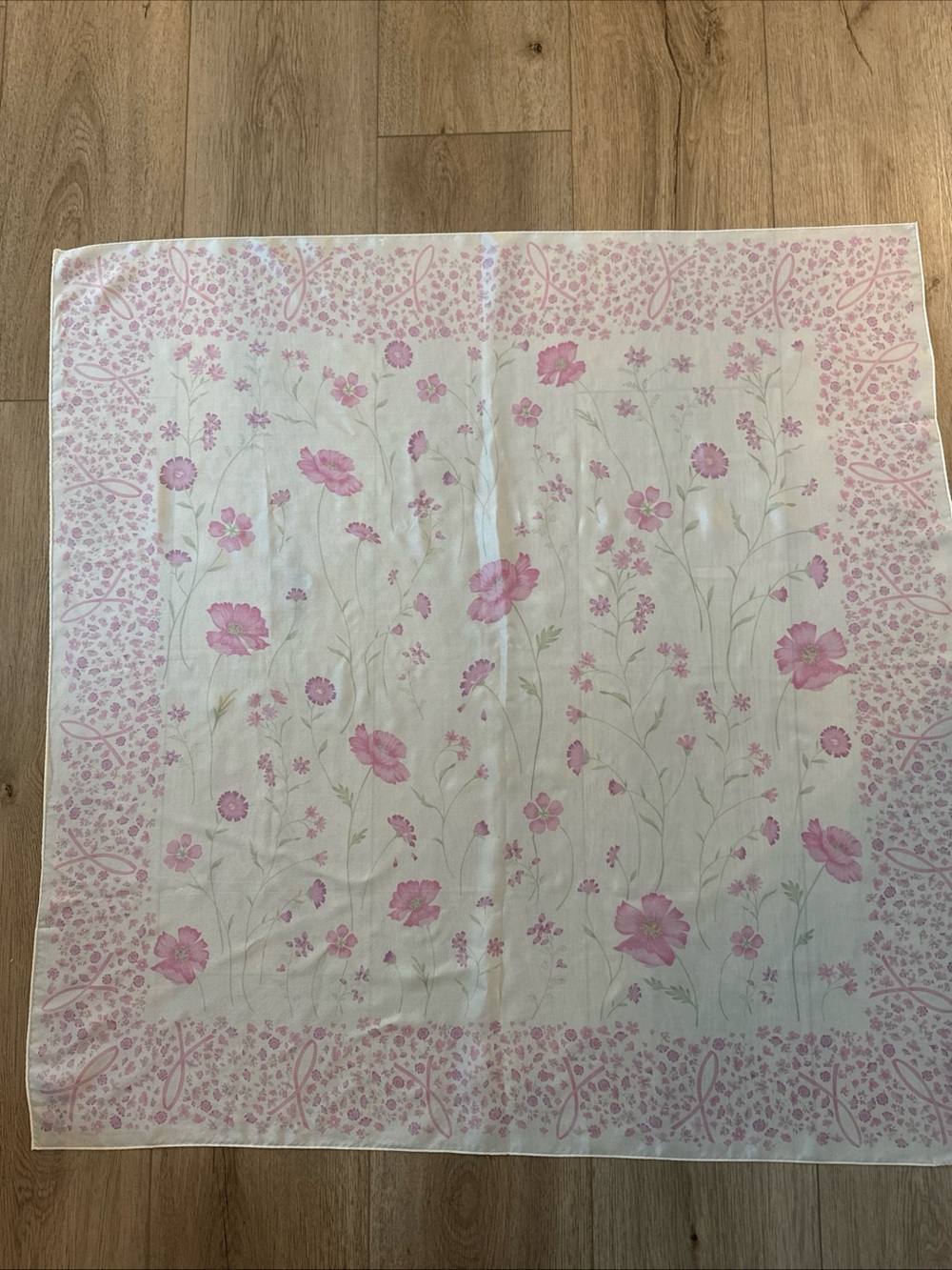 Accessory Street 35" Square Pale Pink Floral Silk Breast Cancer Awareness Scarf